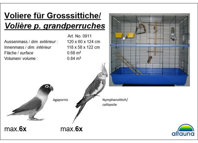 Geräumige Voliere in Blau für Grosssittiche, verzinkt