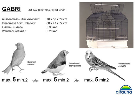 Wellensittichkäfig Gabri mit blauer Schale und weissem Gitter, Grösse 32x47cm