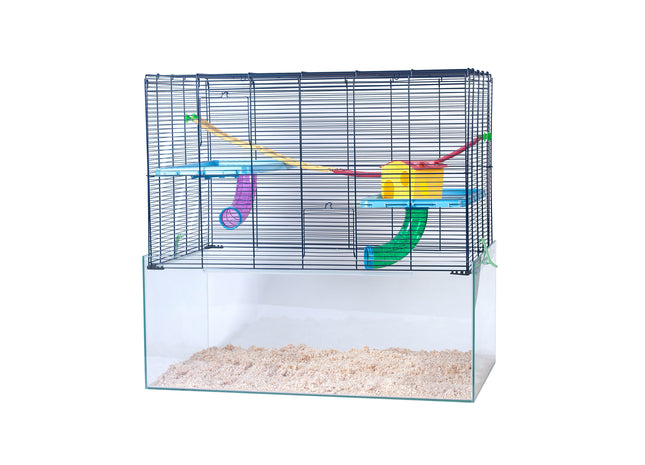 Nagerbehälter mit Käfigaufsatz für Kleintiere