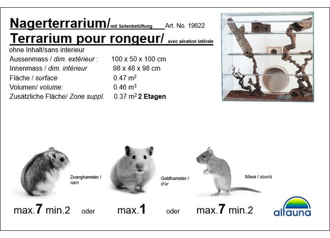 Nagerterrarium mit Seitenbelüftung und zwei Etagen