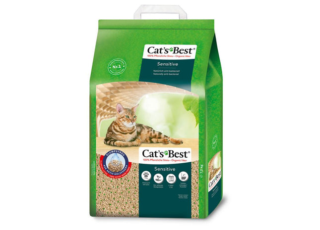 Cat's Best Sensitive Feines Granulat aus Weichholzfasern, 20 l / 7,2 kg - hochwertiges Katzenstreu für sensible Katzen