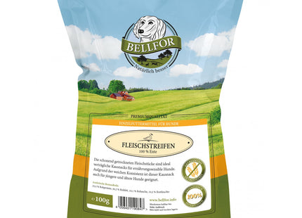 Bellfor Snacks Enten Fleischstreifen, 100 g - hochwertige Leckerlis für Hunde