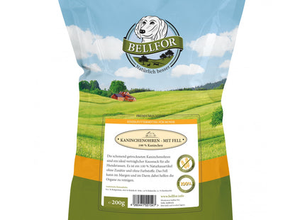 Bellfor Kaninchenohren mit Fell, 200 g - hochwertiger Snack für Hunde mit empfindlichem Magen