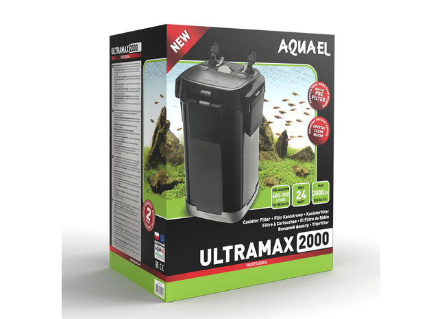 Aquael Filter Ultramax 2000 l/h - leistungsstarker Filter für Aquarien mit einer Durchflussrate von 2000 Litern pro Stunde