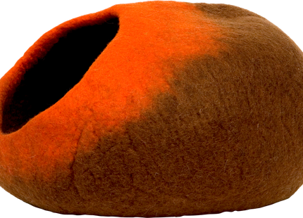 Handgefertigte braunorange Höhle für entspannte Katzenmomente