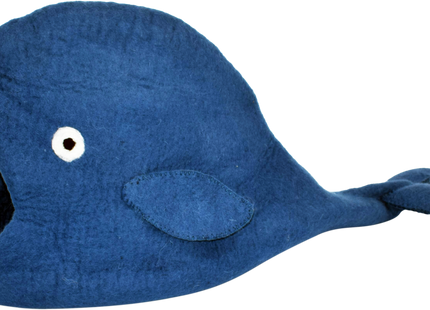 Handgefertigte blaue Wal-Figur aus Holz für eine friedliche Atmosphäre