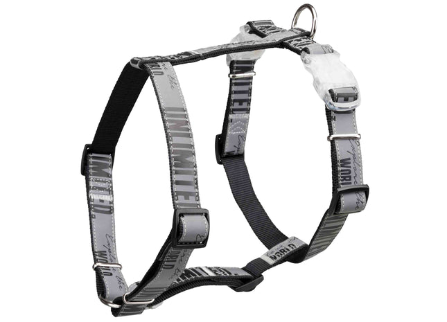 Schwarzes reflektierendes Trixie Explore H-Geschirr mit Flasher-Schnalle