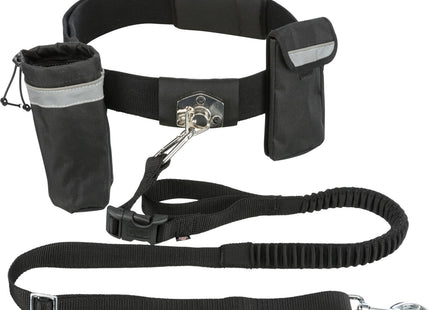 Schwarze Trixie Hands-Free Leine mit Bauchgurt - praktisch und komfortabel für unterwegs!