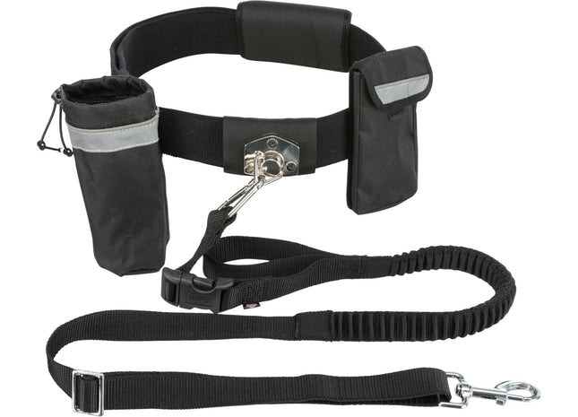 Schwarze Trixie Hands-Free Leine mit Bauchgurt - praktisch und komfortabel für unterwegs!