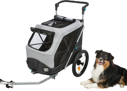 Faltbarer grauer Fahrradanhänger von Trixie für Haustiere