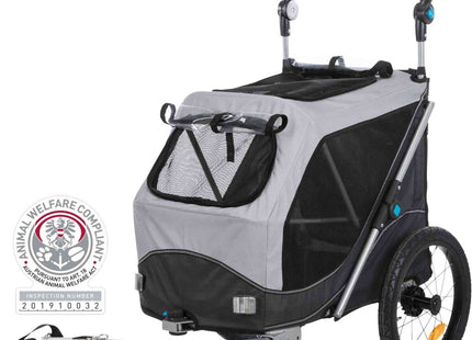 Faltbarer grauer Fahrradanhänger von Trixie für Haustiere