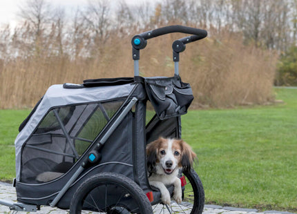 Faltbarer grauer Fahrradanhänger von Trixie für Haustiere