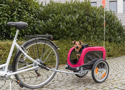 Schwarzer und roter Fahrradanhänger von Trixie für Haustiere
