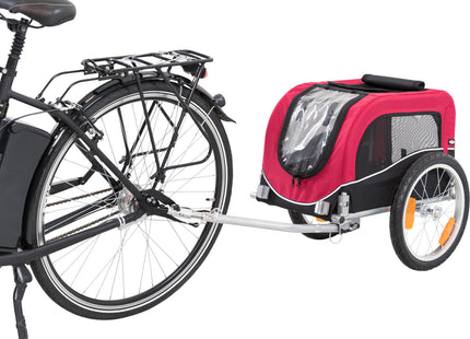 Schwarzer und roter Fahrradanhänger von Trixie für Haustiere