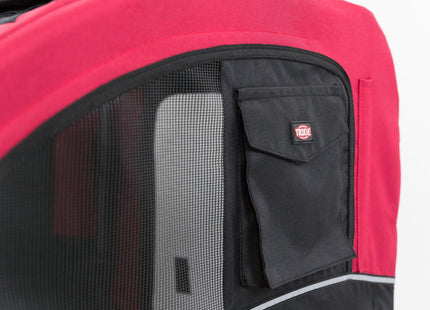 Schwarzer und roter Fahrradanhänger von Trixie für Haustiere