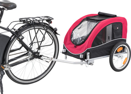 Schwarzer und roter Fahrradanhänger von Trixie für Haustiere