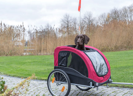 Schwarzer und roter Fahrradanhänger von Trixie für Haustiere