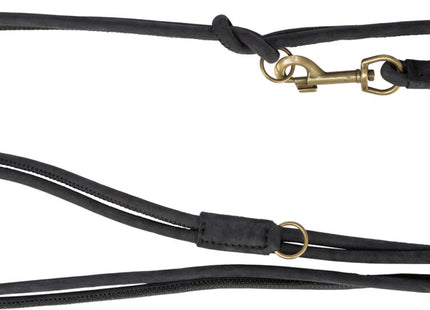 Trixie Pure V-Leine – Rundgenähtes Leder, schwarz