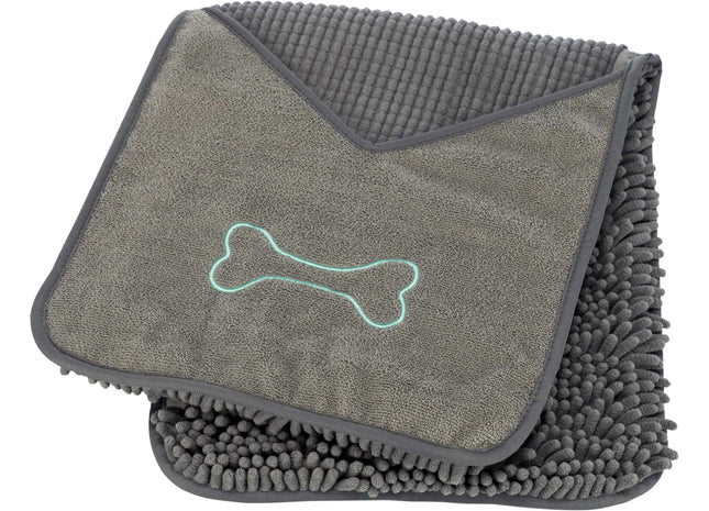 Weiches graues Handtuch mit praktischen Handlaschen aus Mikrofaser