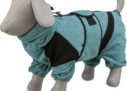Gemütlicher Frottee-Hausoverall für Hunde in Petrol, ideal für Badezeit und Zuhause