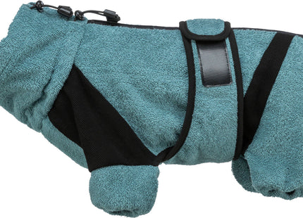 Gemütlicher Frottee-Hausoverall für Hunde in Petrol, ideal für Badezeit und Zuhause