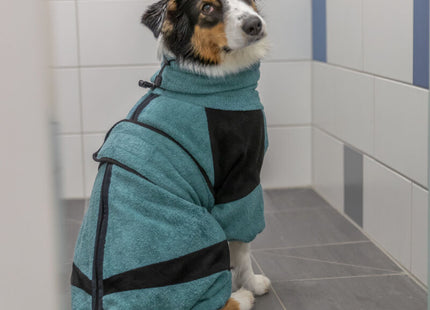 Gemütlicher Frottee-Hausoverall für Hunde in Petrol, ideal für Badezeit und Zuhause