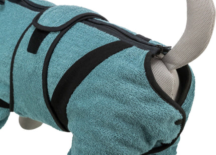 Gemütlicher Frottee-Hausoverall für Hunde in Petrol, ideal für Badezeit und Zuhause