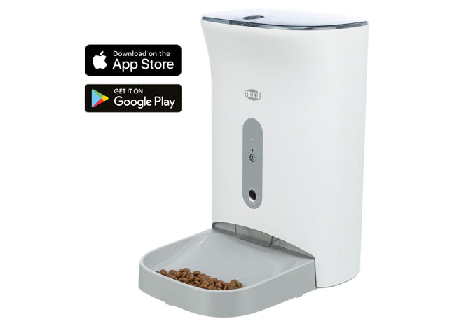 Automatischer Futterautomat für Haustiere in Weissgrau, smart und praktisch