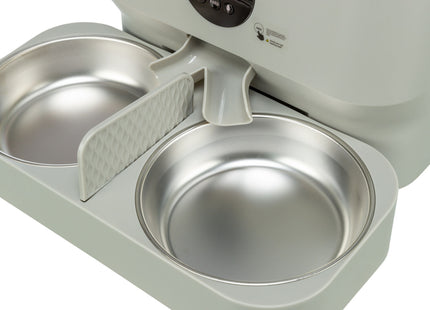 Doppelnapf aus Kunststoff und Edelstahl für Katzen in Hellgrau