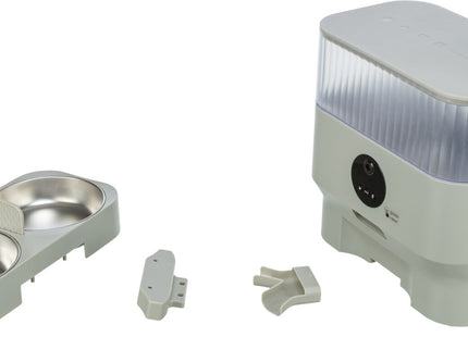 Doppelnapf aus Kunststoff und Edelstahl für Katzen in Hellgrau