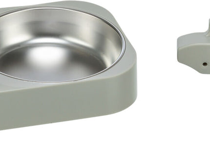 Doppelnapf aus Kunststoff und Edelstahl für Katzen in Hellgrau