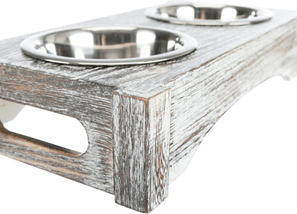 Edelstahl-Hundenapf-Set in Weiss auf Holzunterlage von Trixie