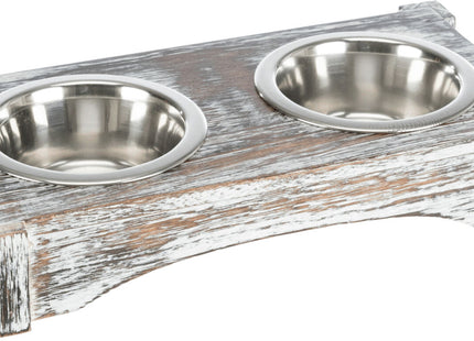 Edelstahl-Hundenapf-Set in Weiss auf Holzunterlage von Trixie