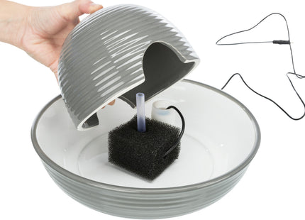 Keramik-Trinkbrunnen für Katzen, 1,5 l, vitalisierender Wasserfluss, grau-weiss