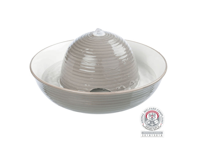 Keramik-Trinkbrunnen für Katzen, 1,5 l, vitalisierender Wasserfluss, grau-weiss