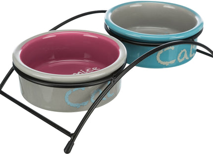 Keramiknapf-Set in Hellgrau mit stilvollen Füssen für stilvolles Fressen