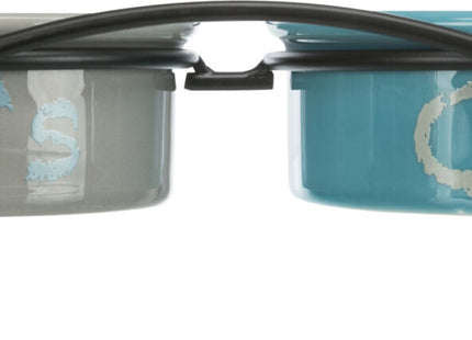 Keramiknapf-Set in Hellgrau mit stilvollen Füssen für stilvolles Fressen