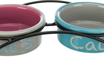 Keramiknapf-Set in Hellgrau mit stilvollen Füssen für stilvolles Fressen