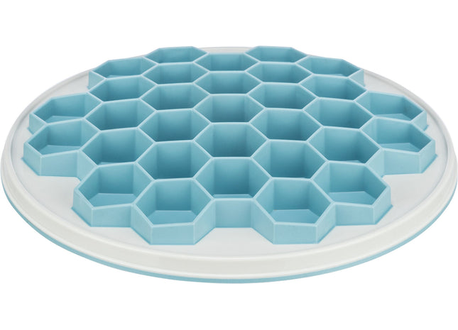 Langsames Fressen: Graue Kunststoff-Futterplatte von Trixie mit Bienenwaben-Design