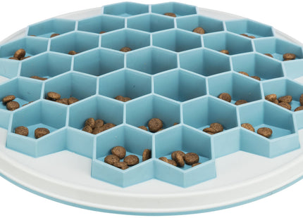 Langsames Fressen: Graue Kunststoff-Futterplatte von Trixie mit Bienenwaben-Design