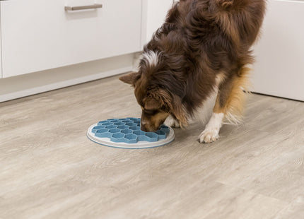 Langsames Fressen: Graue Kunststoff-Futterplatte von Trixie mit Bienenwaben-Design