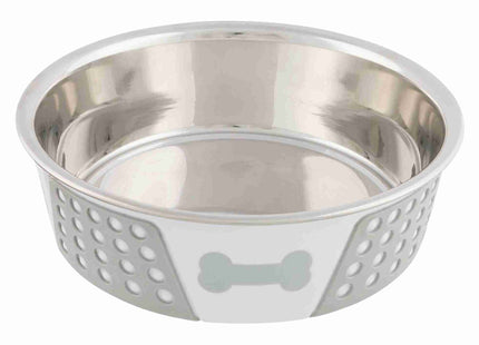 Edelstahlnapf mit rutschfestem Silikonboden in Weissgrau
