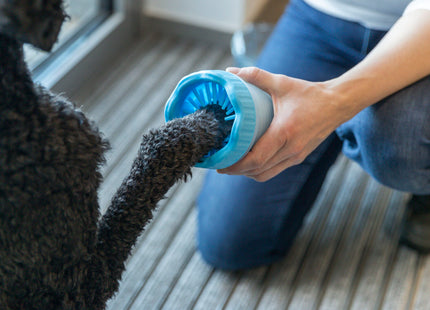 Praktischer blauer Pfotenreiniger aus Silikon für saubere Hundepfoten