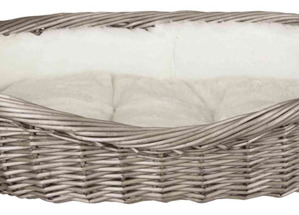 Gemütlicher Weidenkorb in Grau mit Kissen für dein Haustier