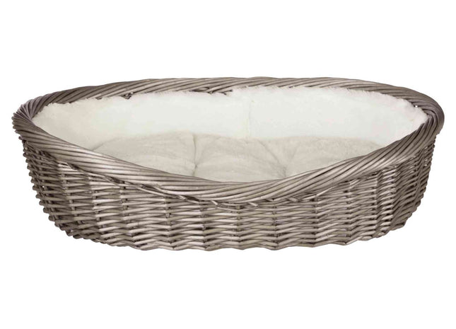 Gemütlicher Weidenkorb in Grau mit Kissen für dein Haustier