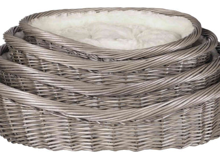 Gemütlicher Weidenkorb in Grau mit Kissen für dein Haustier