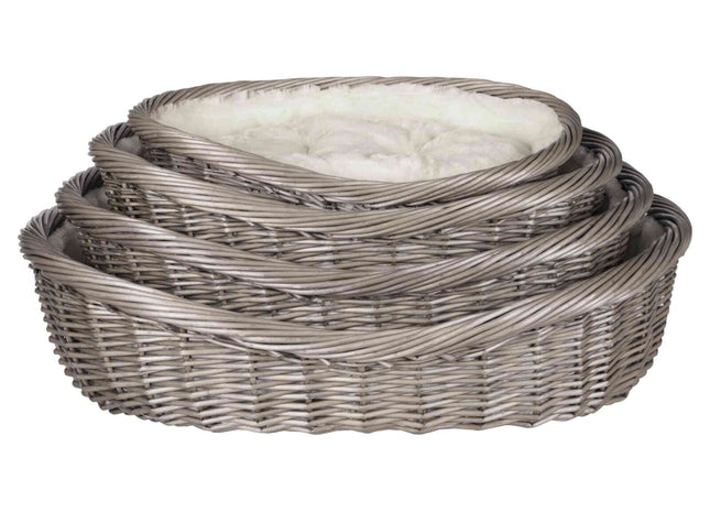 Gemütlicher Weidenkorb in Grau mit Kissen für dein Haustier