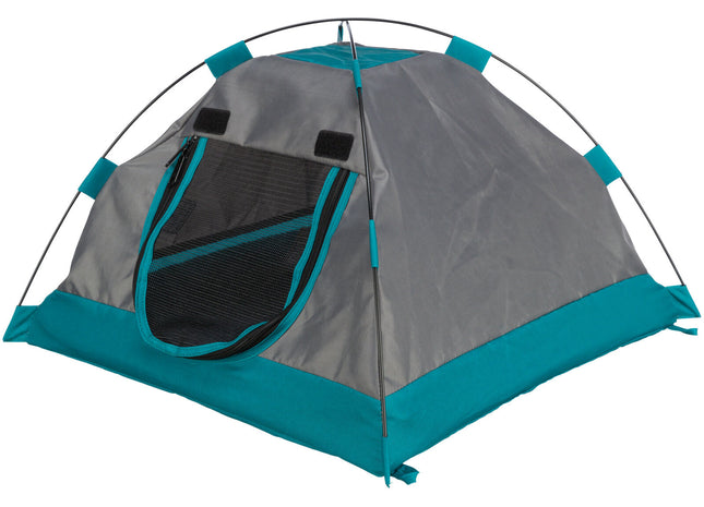 Gemütliches Zelt für Hunde in Dunkelgrau-Petrol, ideal für entspannte Ruhepausen