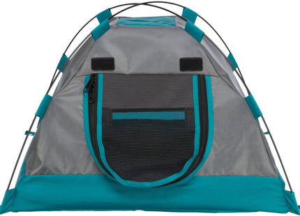 Gemütliches Zelt für Hunde in Dunkelgrau-Petrol, ideal für entspannte Ruhepausen