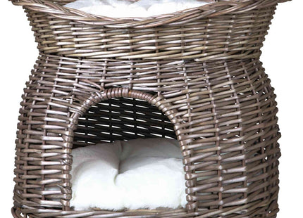 Gemütlicher Weidenkorb mit Liegedach und 2 Kissen in Grau